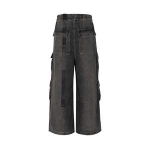 Mode <span class=keywords><strong>gris</strong></span> foncé haute rue rétro <span class=keywords><strong>Cargo</strong></span> Jeans taille élastique Baggy poche large jambe Jeans de haute qualité personnalisé hommes Designer Jeans - Product Image 2