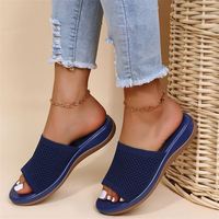 Pantoufles confortables en maille pour femmes, antidérapantes, grandes tailles, pour la maison, semelle souple en PVC, mules plates