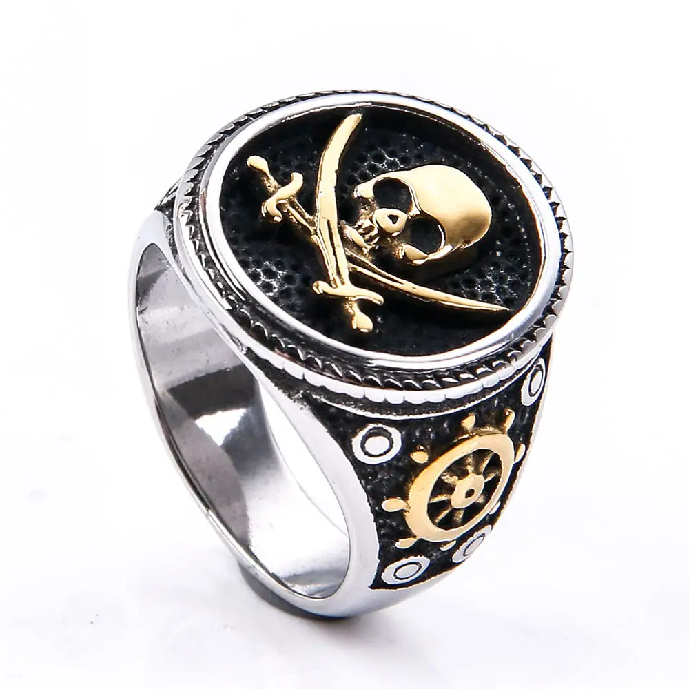 Custom European and American jewelry pirate cross knife skull old-fashioned exaggerated trend stainless steel ring