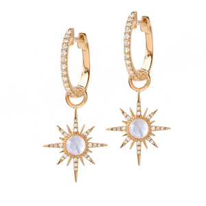 Wholesale 925 Sterling <b>Silver</b> Starburst Rainbow Moonstone <b>Earrings</b> with CZ <b>Huggies</b> Gold Plated for Women for Weddings - Product Image 2