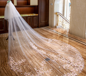 عرض مميز دانتيل فاخر بطبقتين مع زهور وردية-متر طويل مع مشط - Product Image 5