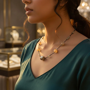 Women's Bohemia Style Amber Beaded <b>Necklace</b> Round Colored Beads Chain Jewelry for Daily Wear - Product Image 3