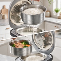 Cuisinière à riz électrique intelligente automatique à faible teneur en sucre, avec cuve intérieure en acier inoxydable 304 et panier vapeur, spatule en plastique incluse