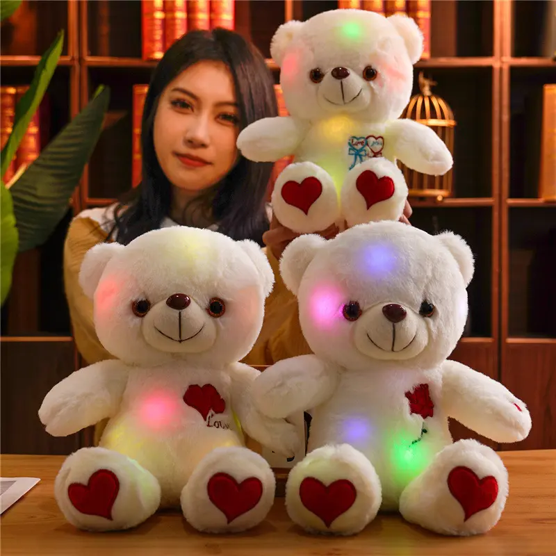 2024 doux ours lumineux en peluche blanc rose vert jouets d'anniversaire éclairer ours en peluche Animal en peluche coloré saint valentin cadeau