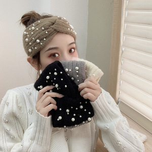 Cerchietti in maglia <span class=keywords><strong>di</strong></span> perle autunno e inverno eleganti temperamento accessori per capelli caldi a prova <span class=keywords><strong>di</strong></span> freddo fascia da donna in lana attorcigliata - Product Image 2