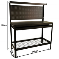 Établi de travail de rangement, étagère à fil, pegboard, robuste, avec tiroirs, en métal