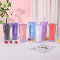 Gobelet de voyage ZB en plastique mat texturé de 750 ml (25 oz) avec couvercle et paille, double paroi, sans BPA, pour boissons glacées – Vente en gros