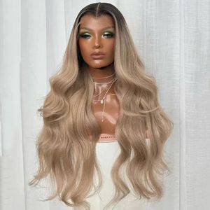 Peluca de Cabello Humano con Frente de Encaje Ondulado Rubio Ceniza, con Raíz Oscura Ombre y Encaje HD <span class=keywords><strong>para</strong></span> Mujer - Product Image 1