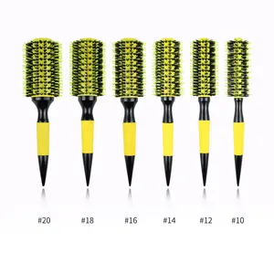 Blow Drying Round Wooden Hair Brush 6 Sizes Boar Bristle Mix Nylon Salon Women Hair Styling Tools Yellow Brazil Hair Curlerl