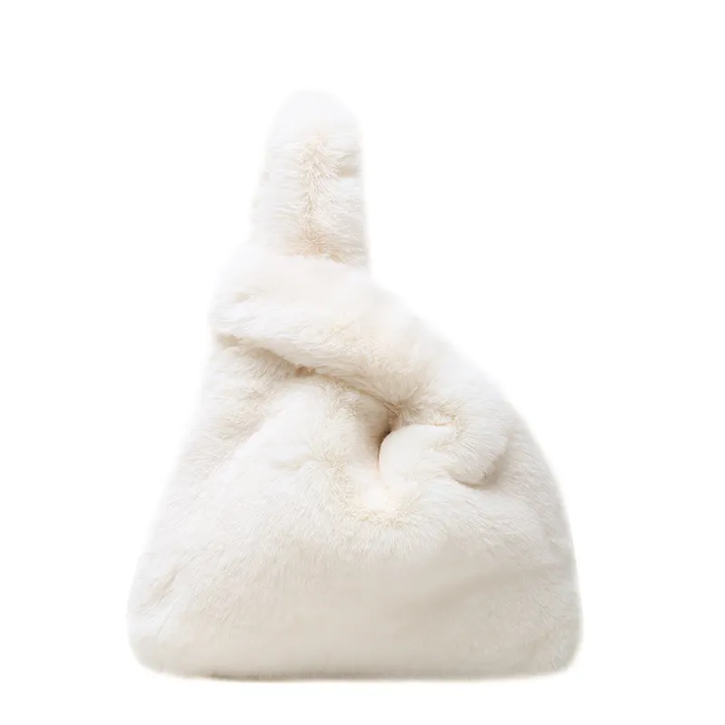 Kleine Pluche Tassen Voor Vrouwen 2021 Nieuwe Winter Harige Luxe Designer Handtas Vrouwelijke Zachte Pluizige Tote Bag Faux Fur Lady 'S Purse