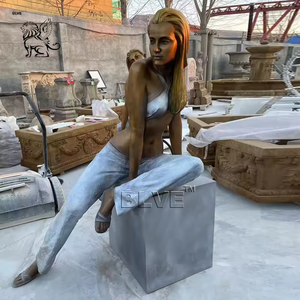 BLVE personalizado jardín decoración del hogar Metal tamaño real sentado chica bronce estatua latón rubia mujer escultura - Product Image 1