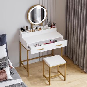Wholesale Modern Wooden <strong>Small</strong> Makeup Vanity Drawer Bedroom <strong>Dressing</strong> <strong>Table</strong> with Light Mirror <strong>Stool</strong> for Living Room or Hotel Use - Product Image 4