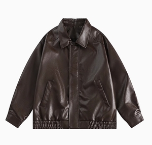 Chaqueta de cuero vintage para hombre con estampado de motocicleta, estilo oversize y diseño moderno - Product Image 1