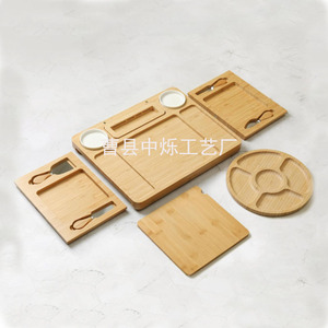 Ensemble plateau à fromage en bambou Zhongshuo avec couteau, fourchette, bol en céramique, plateau à fruits et à pain, planche à découper extractible pour les apéritifs de fête - Product Image 3