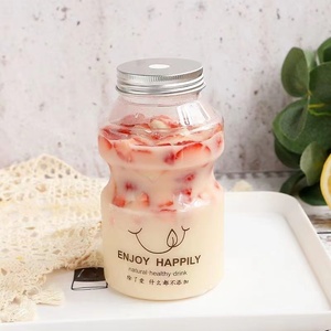 350ml 500ml 700ml tragbare niedliche Einweg-Plastikmilch-Teesaft-Thai-Tee-Bubble-Tee flaschen für Getränke mit Aluminium deckel - Product Image 6