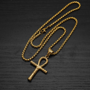 Collar con colgante vintage de acero inoxidable 316L, chapado en oro PVD de 14K/18K, joyería fina para hombre, collar de moda con cruz Ankh para hombre - Product Image 2