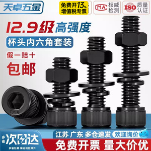 Vis à tête cylindrique à six pans creux et écrou assorti Tianzhuo Hardware, filetage complet, grade 12.9, haute résistance, M2 à M20, finition noire - Product Image 2