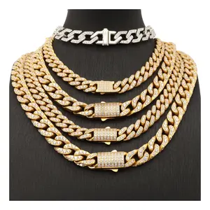 18k Gold Jewelry Miami Cuban Link Chain Tennis Bracelet Necklace Hip Hop Jewelry Sterling Silver Necklaces Stainless Steel