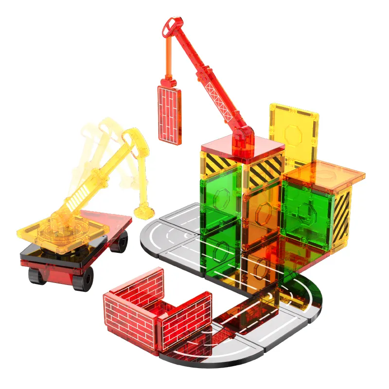 Kinder pädagogische städtebau-Bausteine Magnetspleißbagger Kran-Lkw 32-teiliges Ingenieur-Spielzeug magnetische Fliesenspielzeuge