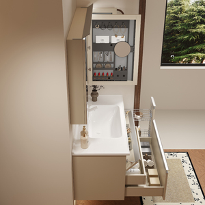 New Smart Solid Wood Bathroom Vanity Combo with Ceramic Basin Smart Mirror Lacquer Finish <b>Pull</b> Basket-Hospital Use - Product Image 2