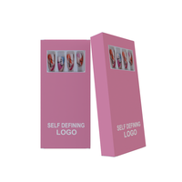 Boîte de paquet de faux ongles vides imprimés personnalisés boîte d'emballage d'ongles à pression de marque privée boîtes d'ongles roses à dessus transparent avec fenêtre