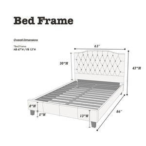 Modern Faux Leather Gorgeous <b>Queen</b> <b>Size</b> <b>Bed</b> Bedframe Modern Tufted Upholstered Headboard Bedroom Furniture - Product Image 6