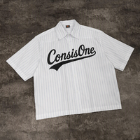 Kemeja Kasual Pria Desainer Hitam 70% Katun Lembut Berkualitas Tinggi Logo Kustom Gaya Baseball Garis-garis Sporty Model Kotak Kancing Depan