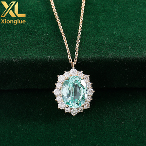 Collier en or massif 18 carats avec saphir ovale vert Paraiba aquamarine cultivé en laboratoire, idéal pour les cadeaux féminins - Product Image 5