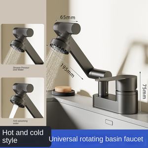 Robinet de lavabo moderne à double trou en laiton Mélangeur d'eau chaude et froide en céramique pour salle de bain, finition brossée monotrou pour lavabos d'école - Product Image 6