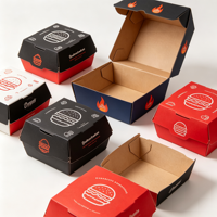 Boîte à hamburger en carton blanc biodégradable robuste, personnalisable avec logo et motif quadricolore, pour restauration rapide, vente en gros