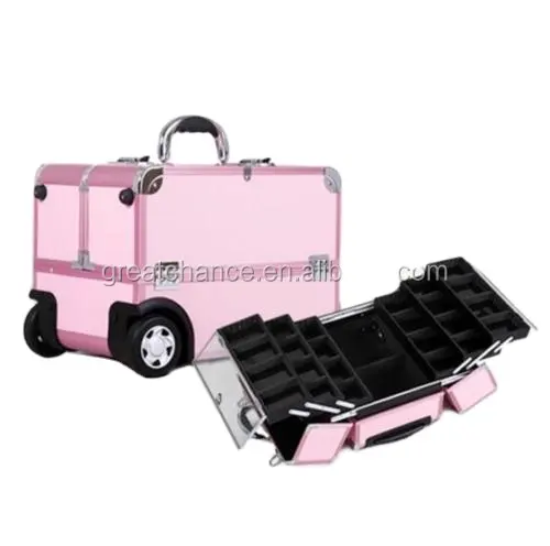 Hochwertiger modischer tragbarer Make-up-Koffer wagen aus Aluminium auf Reisen