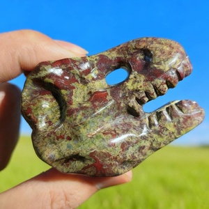 Vente en gros de statues de crânes de dinosaures en pierre de sang de dragon bohème naturelle, sculptures en pierre Feng Shui, artisanat pour la décoration de la maison, cadeau - Product Image 4