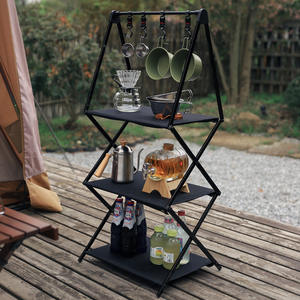 ชั้นวางของอลูมิเนียมพับได้สำหรับตั้งแคมป์กลางแจ้ง พร้อมตะขอแขวนเพื่อการจัดเก็บที่เป็นระเบียบและพกพาสะดวก - Product Image 1