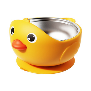 Tazón de silicona con ventosa para bebés de 0 a 12 meses, libre de BPA, tazón de entrenamiento para alimentación con diseño de pato - Product Image 1