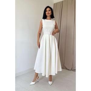 Elegante Vestido de Noche de Satén con Cuello Halter, Corte en A, Color Blanco Hueso, Cintura Natural, Color Crudo - Product Image 4