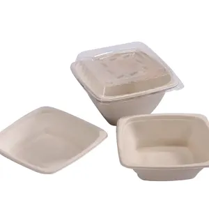 Boa qualidade 24oz 32oz 40oz Bagasse square paper bowl Açúcar Papel quadrado descartável eco saladeira