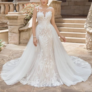 Factory Price Beautiful Light Luxury Lace Embroidery <b>Wedding</b> <b>Dress</b> Elegant Gentle Slim Figure Display <b>Detachable</b> Gauze <b>Train</b> - Product Image 2