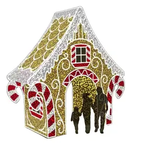 Grande passeggiata attraverso la decorazione natalizia della luce del motivo esterno 3D della casa di pan di zenzero
