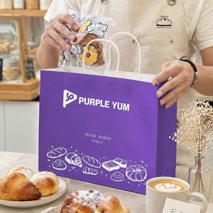 Custom Biodegradable Embossed Food Grade Thickened Kraft <b>Paper</b> <b>Bakery</b> Tote Bag <b>for</b> Cake Baking and Dessert Packaging - Product Image 4