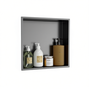 Niche de douche en acier inoxydable 15 x 15 cm, carrée, à fixation murale, noir canon de fusil, design minimaliste, accessoire de salle de bain durable - Product Image 1