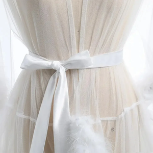 Bata Sexy con <span class=keywords><strong>Plumas</strong></span> YB, Talla Grande, Transparente, de Malla, Bata Sexy de Piel Sintética, Bata Ajustada a la Cintura, Vestido de Novia - Product Image 6