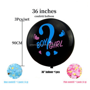 Grand <span class=keywords><strong>ballon</strong></span> en latex noir de 36 pouces pour révélation du sexe (garçon ou fille) <span class=keywords><strong>avec</strong></span> confettis roses et bleus <span class=keywords><strong>à</strong></span> <span class=keywords><strong>l</strong></span>'<span class=keywords><strong>intérieur</strong></span>, idéal pour la décoration de fête de naissance. - Product Image 1