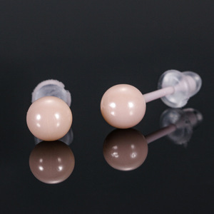 Ceramic Stud Earrings 8mm <b>Round</b> Ball Shape Pink Color Stainless Steel <b>Post</b> Fashionable Minimalist Design Student Friendly - Product Image 4