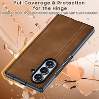 Étui de téléphone en cuir PU à axe central magnétique de qualité supérieure pour Samsung Z Fold 7 8 Ultra avec protection d'écran en verre anti-traces de doigts