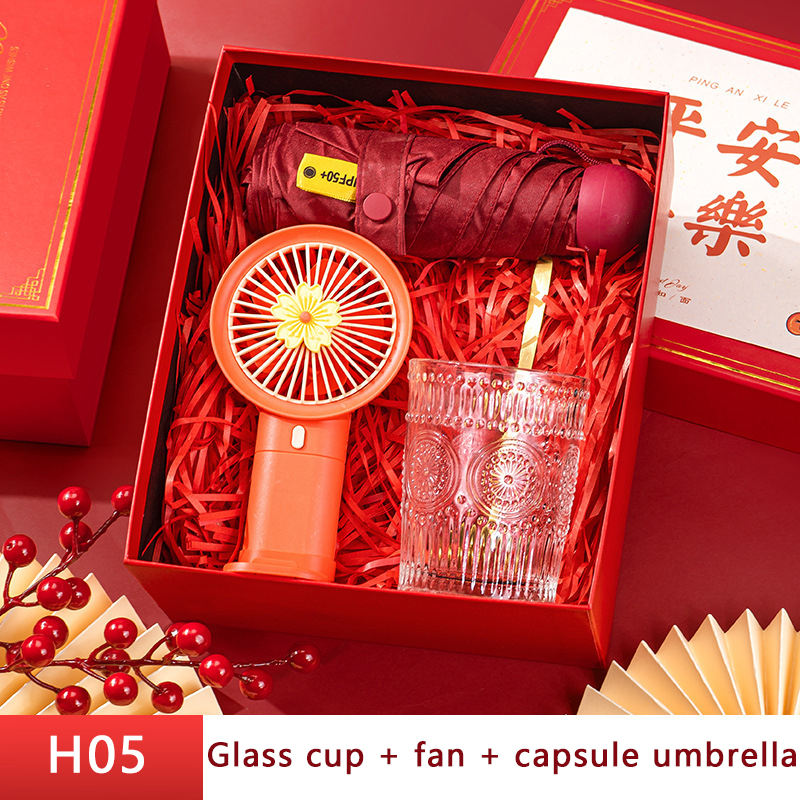 Glass cup +Fan+Umbrella