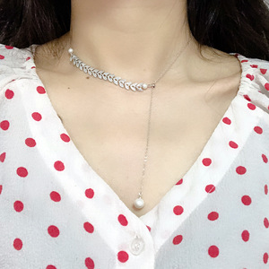 Collier ras du cou en <span class=keywords><strong>argent</strong></span> sterling pour femmes, chaînes de perles, ajustables, nouvelle collection, - Product Image 1