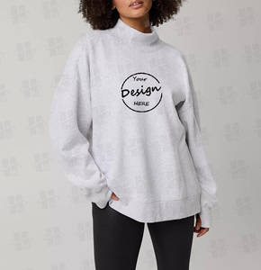 Felpa Personalizzata in Cotone <span class=keywords><strong>con</strong></span> Ricamo, Morbida in Pile, Oversize, <span class=keywords><strong>con</strong></span> Collo Alto e Foro per il Pollice, per Donna - Product Image 2