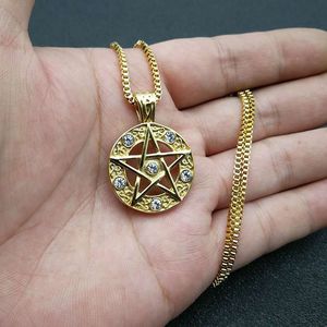 Gold Plated <b>Star</b> Pendant Necklace Stainless Steel Pave Setting Geometry <b>Design</b> Gift Jewelry - Product Image 5