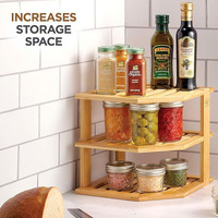 Étagère d'angle multifonctionnelle à trois niveaux en bambou, non pliable, pour la cuisine, rangement des épices, économie d'espace, écologique