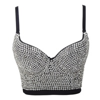Bustier court rembourré avec strass noir de style Miami